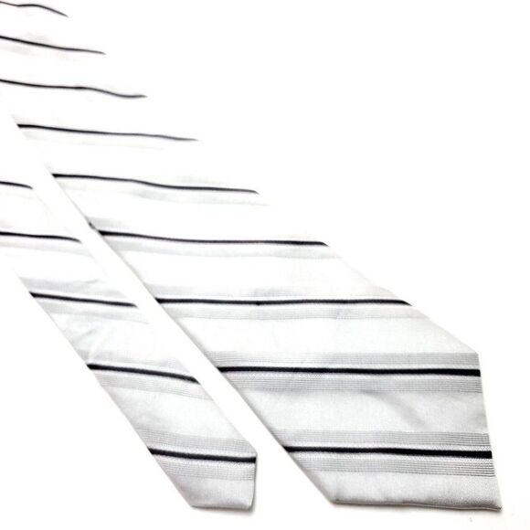 Calvin Klein Silk Tie Woven Silver Striped - Picture 1 of 6